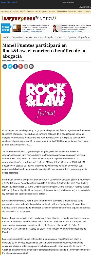 Manel Fuentes participar en Rock&Law, el concierto benfico de la abogaca